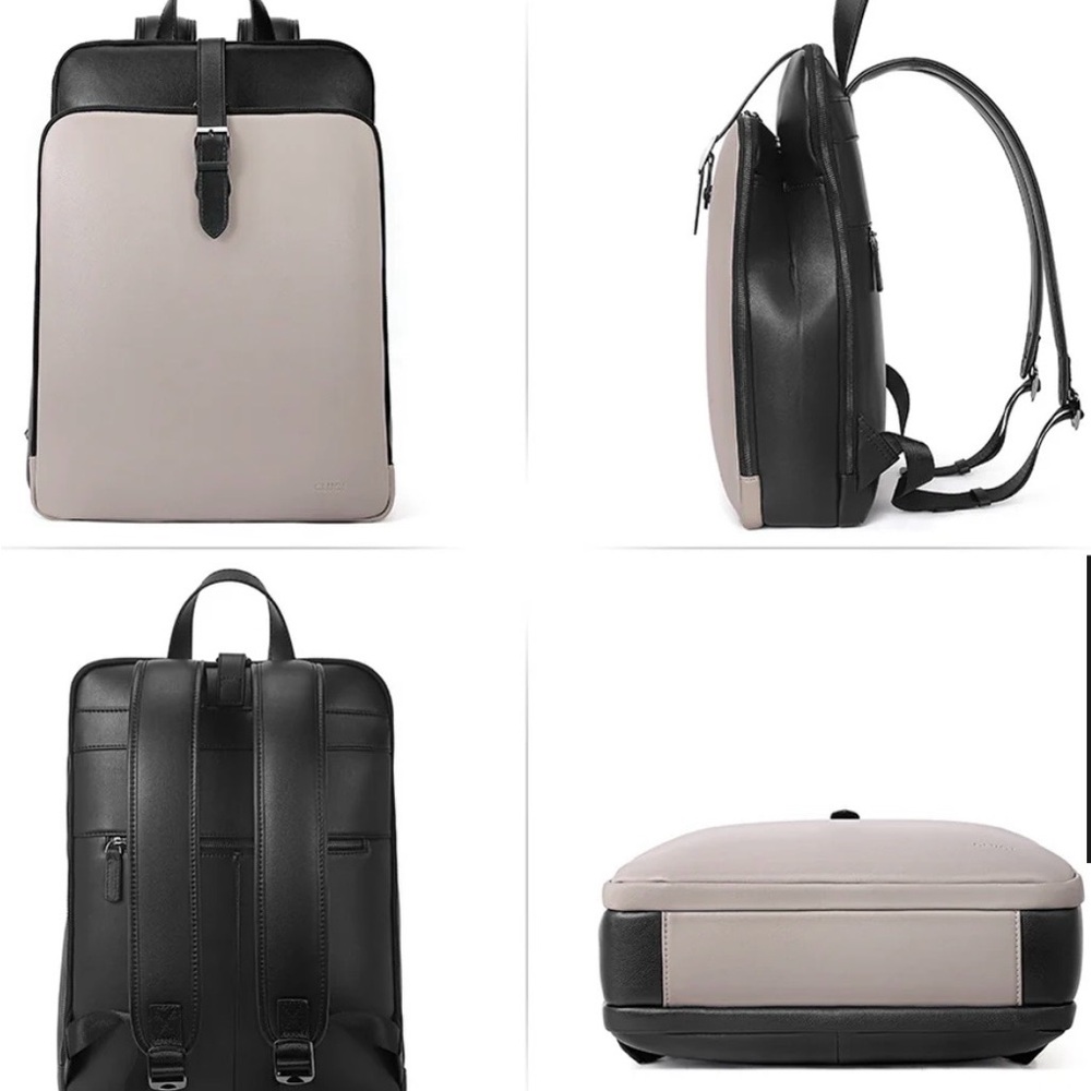 Cluci Two-Tone Leather Black and Light Gray Backpack - Picture 4 of 7